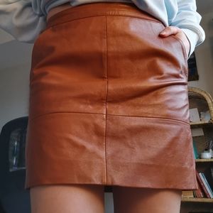 Brown Leather Mini Skirt